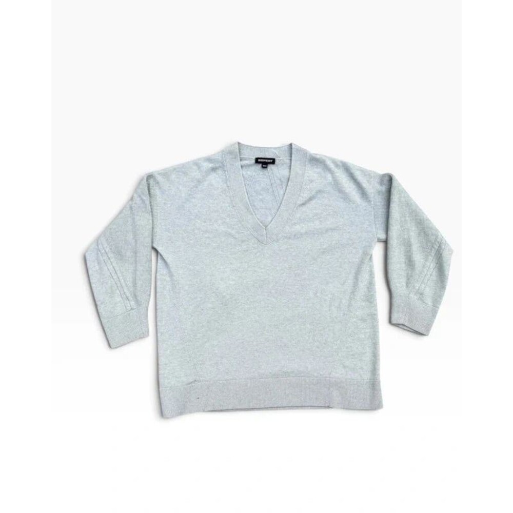 Minimalist Soft Cozy Repeat V Neck Oversized Sweater Light Blue - L